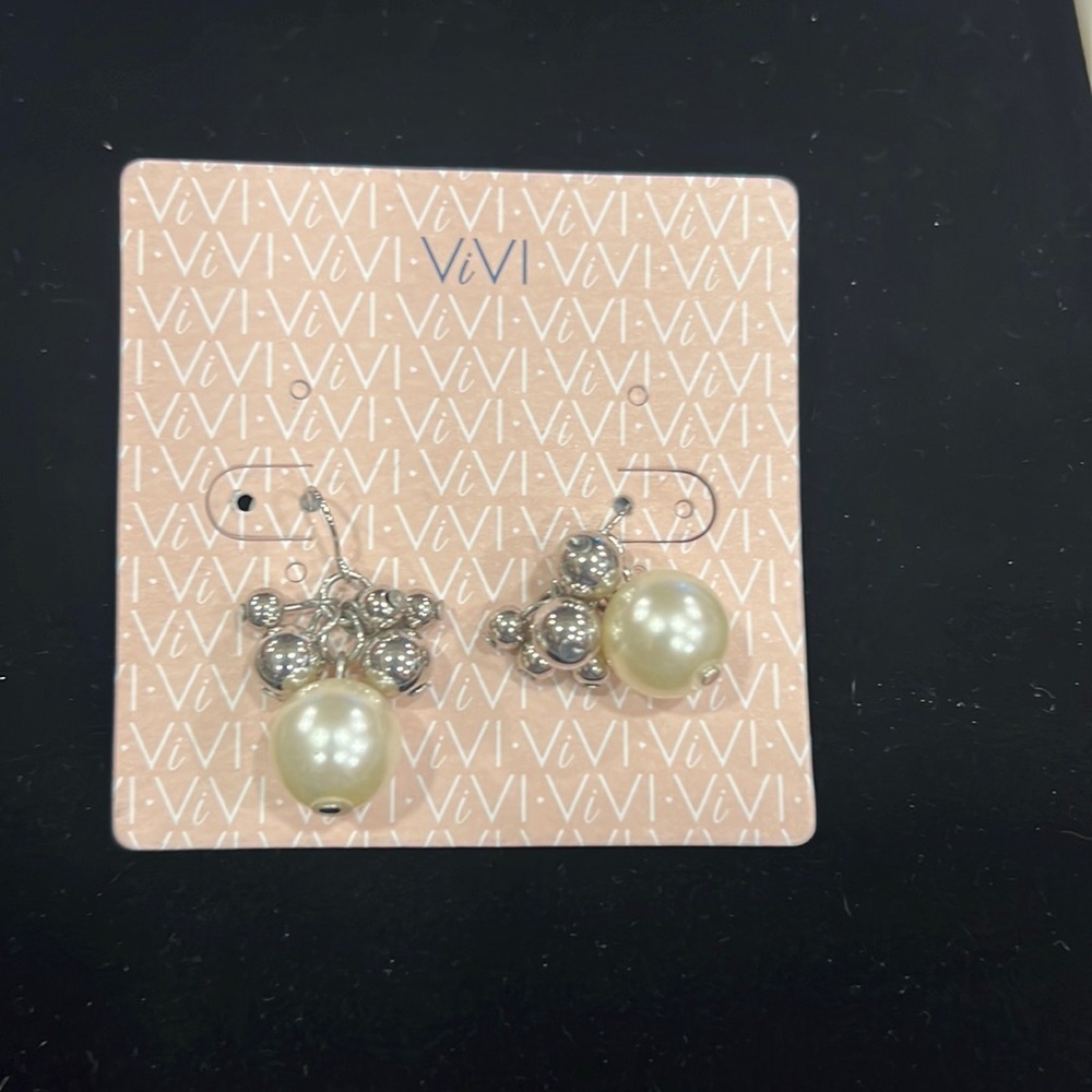 Silver Tone And Faux Pearl Dangling Earrings By Vivi #51825
